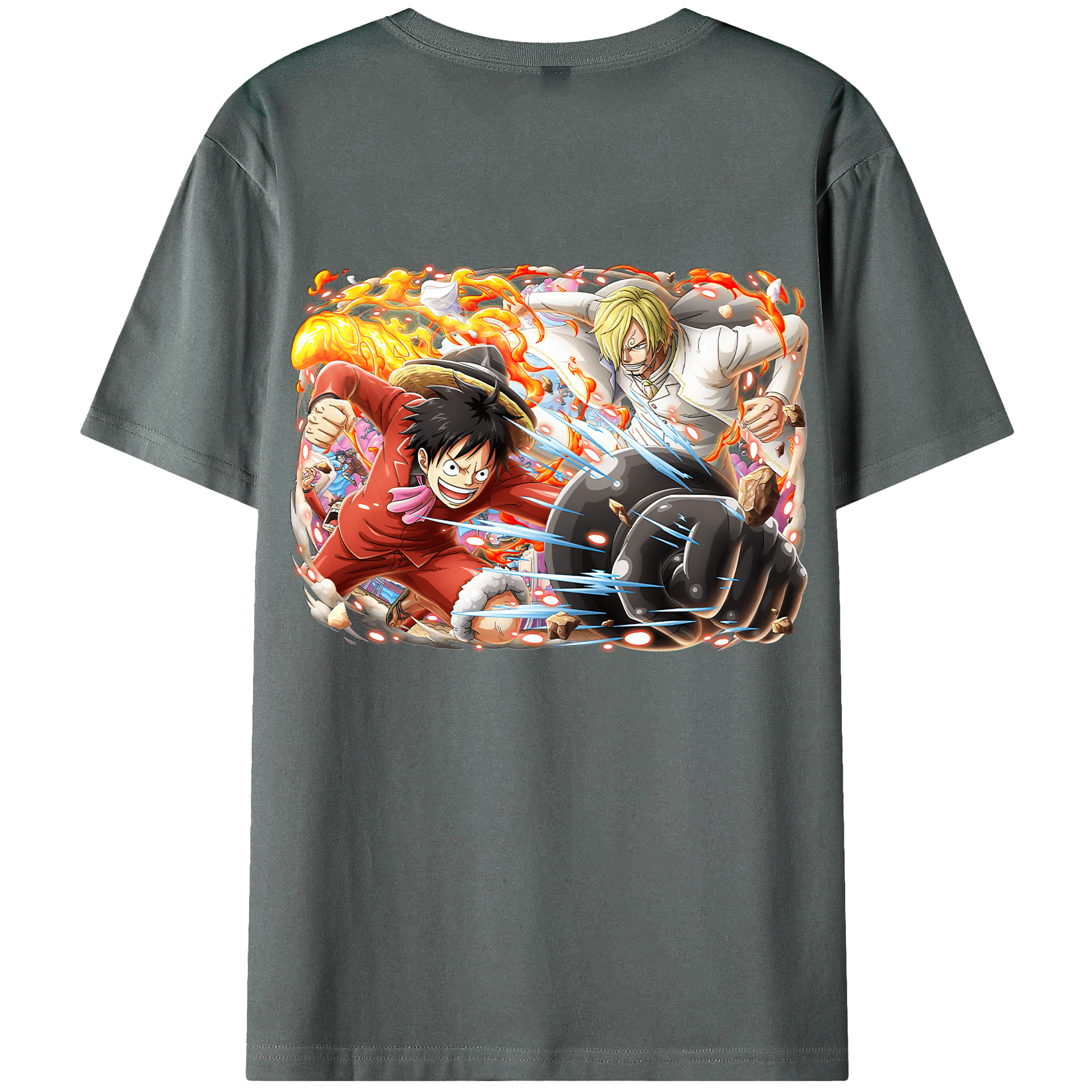 ワンピース モンキー・D・ルフィ ONE PIECE Monkey D. Luffy 綿100％ メンズ半袖Tシャツ（バックプリント） 通気性